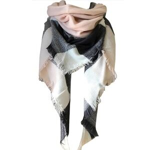 Womens Blanket Scarf Wrap Shawl Plaid Check Tassel Pink‎ Gray White